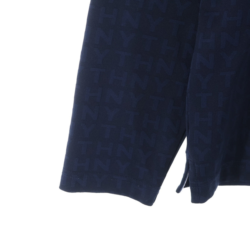 TOMMY HILFIGER(トミーヒルフィガー) ロゴ 総柄長袖ポロシャツ ネイビー