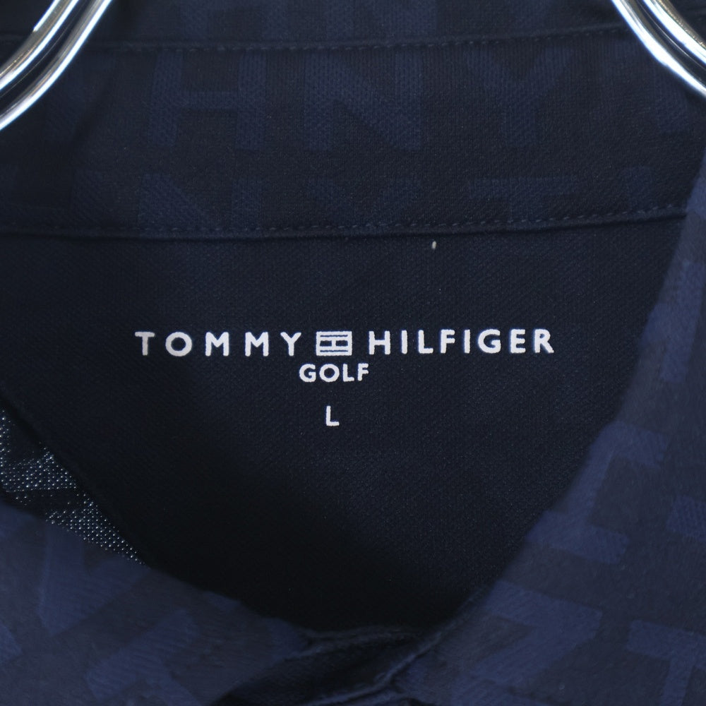 TOMMY HILFIGER(トミーヒルフィガー) ロゴ 総柄長袖ポロシャツ ネイビー