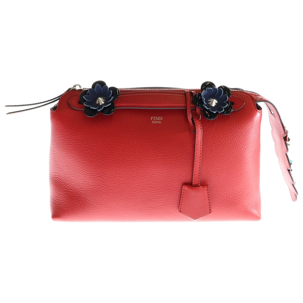 FENDI(フェンディ) バイザウェイ ミディアム フラワー スタッズ レザー 2WAY ハンド ショルダーバッグ シルバー金具 レッド 8BL124
