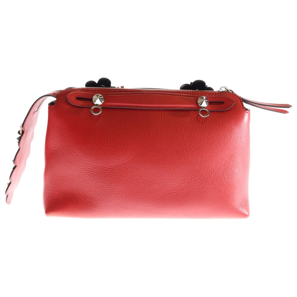 FENDI(フェンディ) バイザウェイ ミディアム フラワー スタッズ レザー 2WAY ハンド ショルダーバッグ シルバー金具 レッド 8BL124