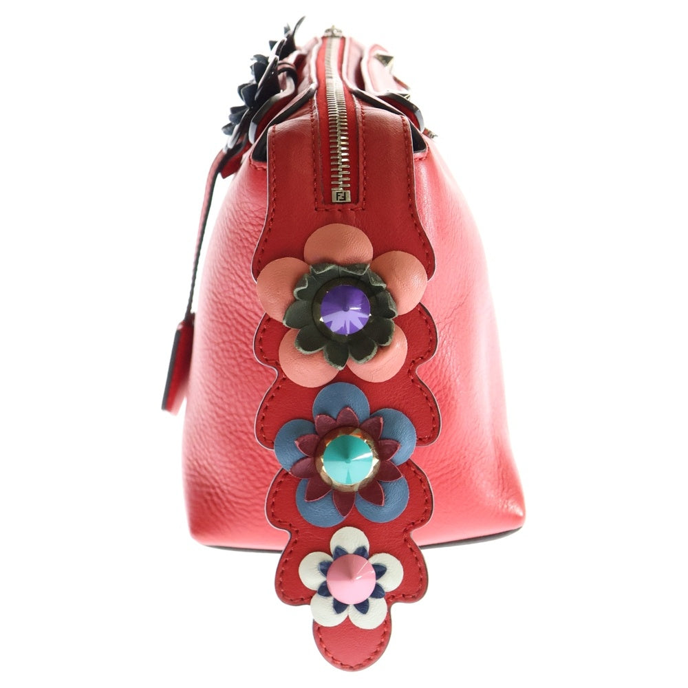 FENDI(フェンディ) バイザウェイ ミディアム フラワー スタッズ レザー 2WAY ハンド ショルダーバッグ シルバー金具 レッド 8BL124