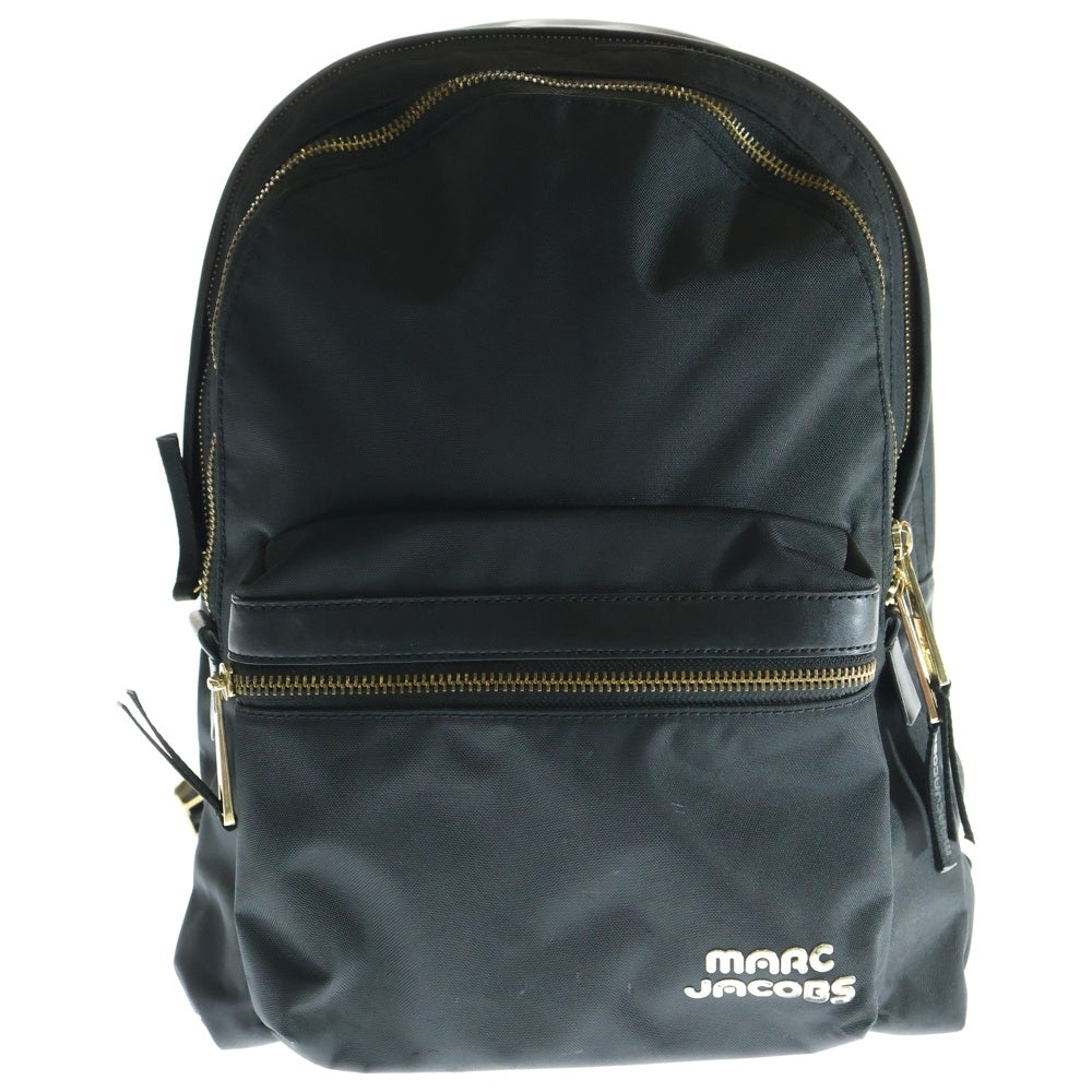 MARC JACOBS(マークジェイコブス) ロゴプレート ナイロン レザー バックパック リュックサック ゴールド金具 ブラック