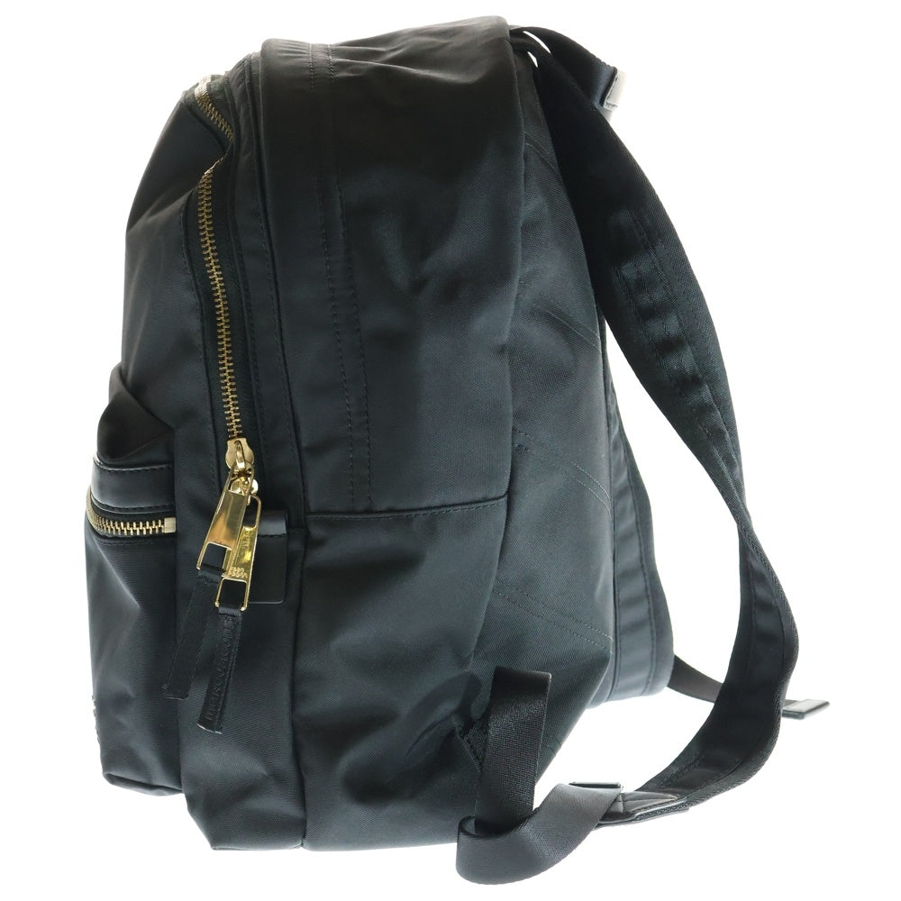 MARC JACOBS(マークジェイコブス) ロゴプレート ナイロン レザー バックパック リュックサック ゴールド金具 ブラック