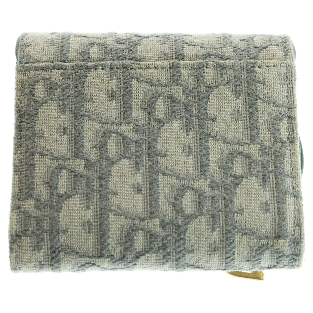 DIOR(ディオール) オブリーク サドル ロータスウォレット キャンバス レザー コンパクトウォレット 三つ折り財布 ゴールド金具 グレー