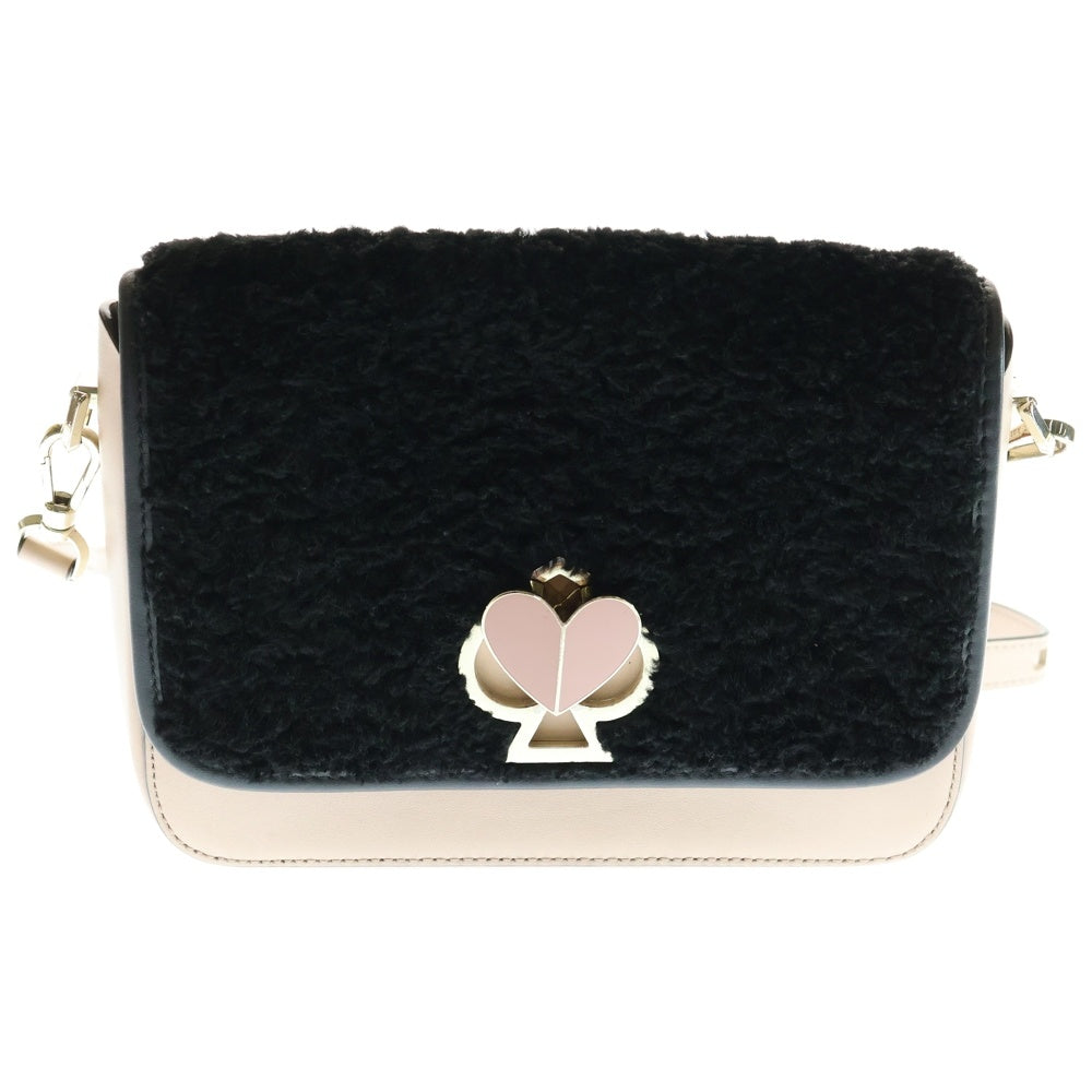 Kate Spade(ケイトスペード) ニコラ チェンジフラップ スペード ハート ターンロック レザー ボア ショルダーバッグ ピンク/ブラック