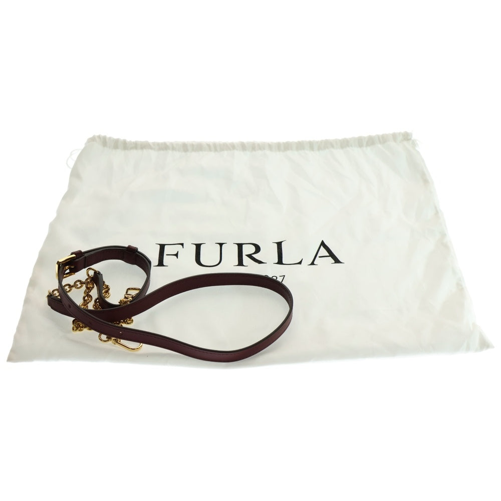 FURLA(フルラ) BRAVA ブラヴァ Fロゴプレート モノグラムエンボスレザー チェーンショルダーバッグ ゴールド金具 ボルドー