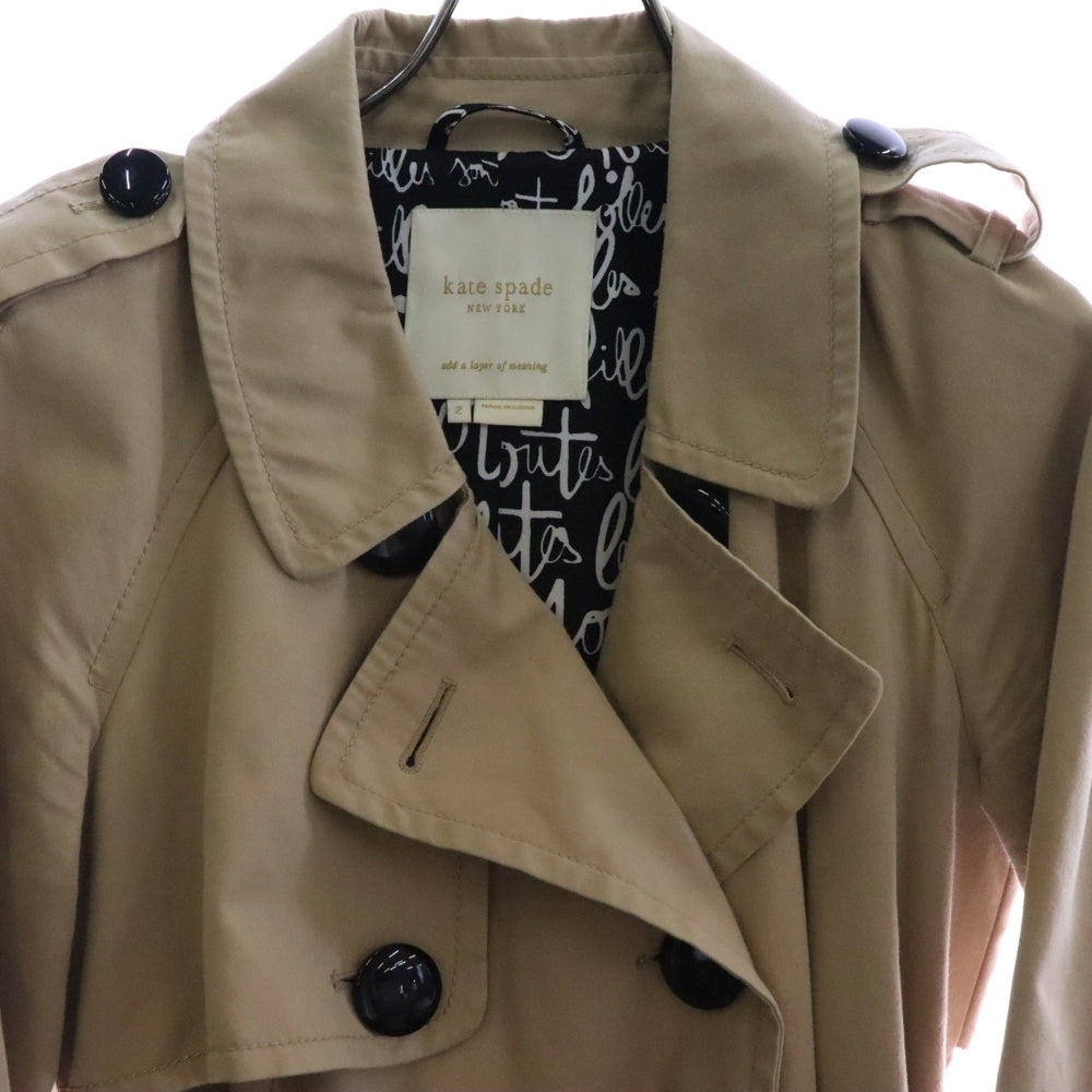 Kate Spade(ケイトスペード) 裏地ロゴ総柄 ベルト付エポレットトレンチコート ベージュ
