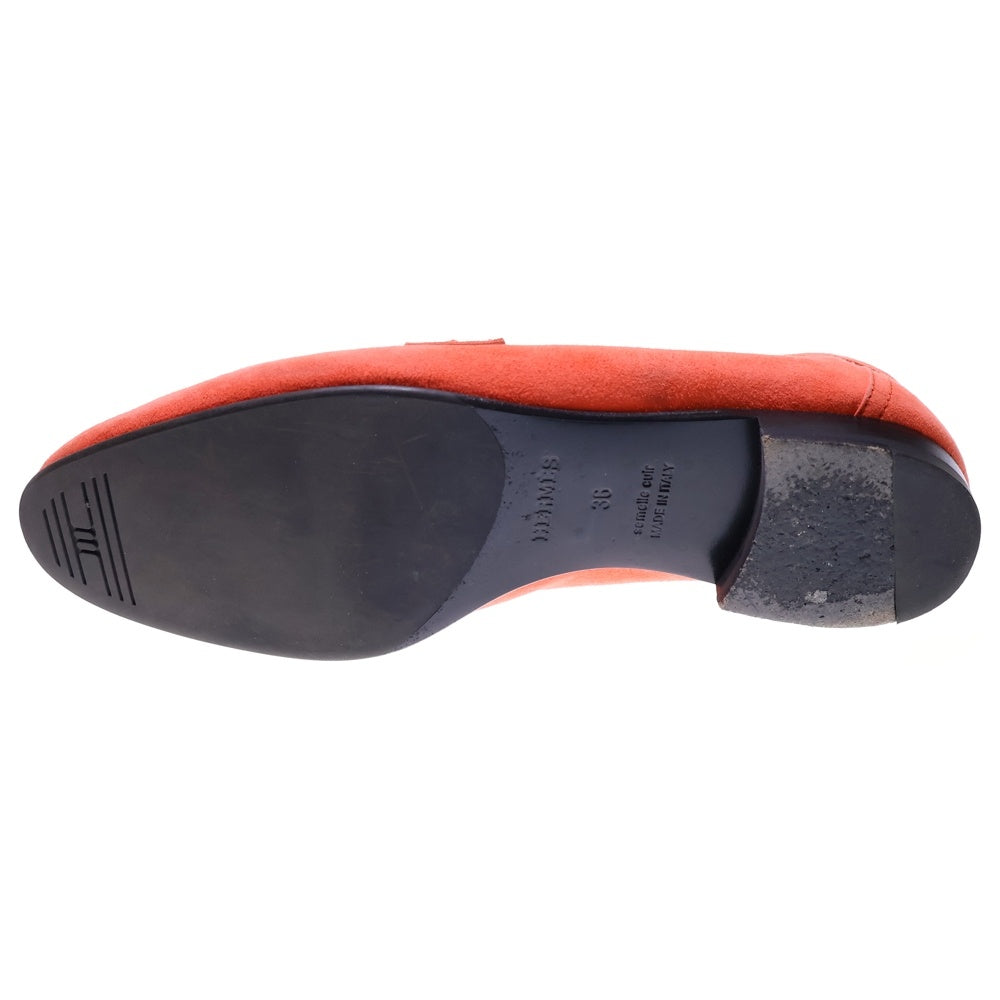 HERMES(エルメス) コンスタンス Hロゴバックル スエードレザー フラット ローカットシューズ ローファー オレンジ レディース