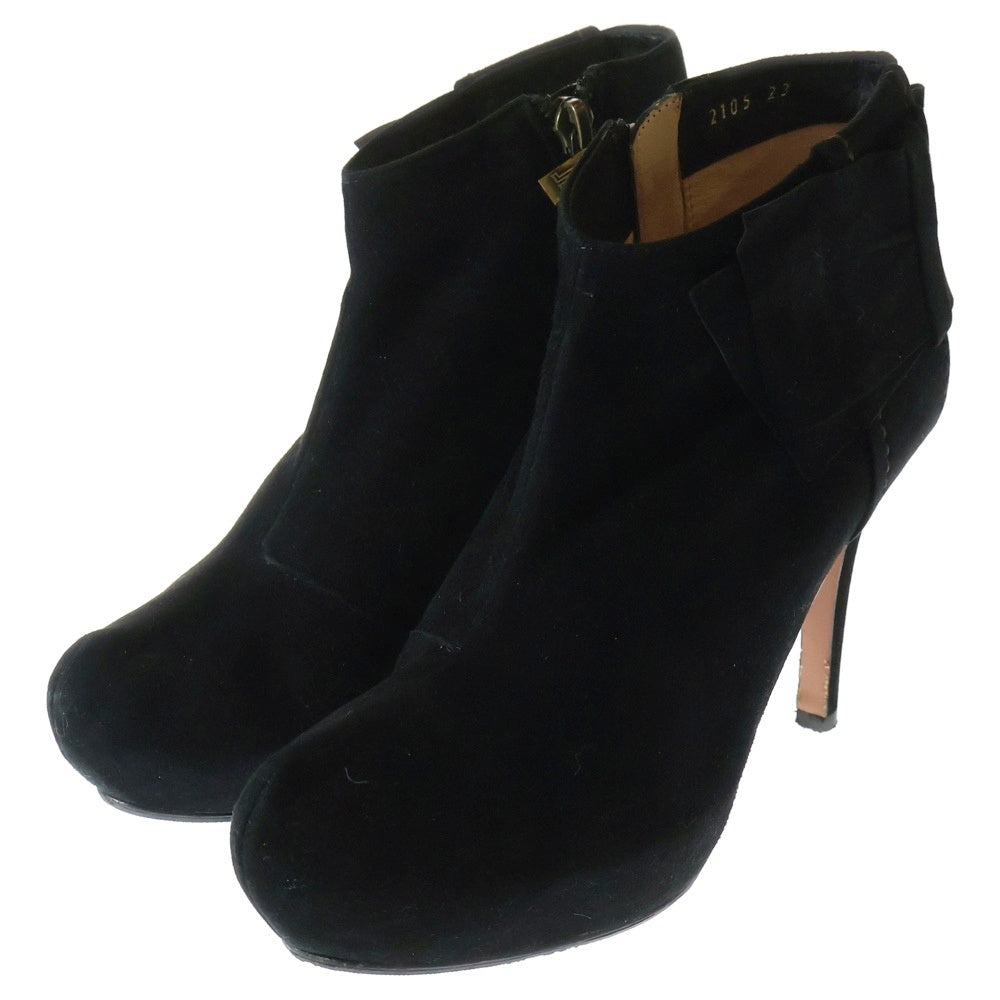 LANVIN(ランバン) スウェードレザー リボンデザイン サイドジップ ヒール ショートブーツ シューズ ブラック レディース