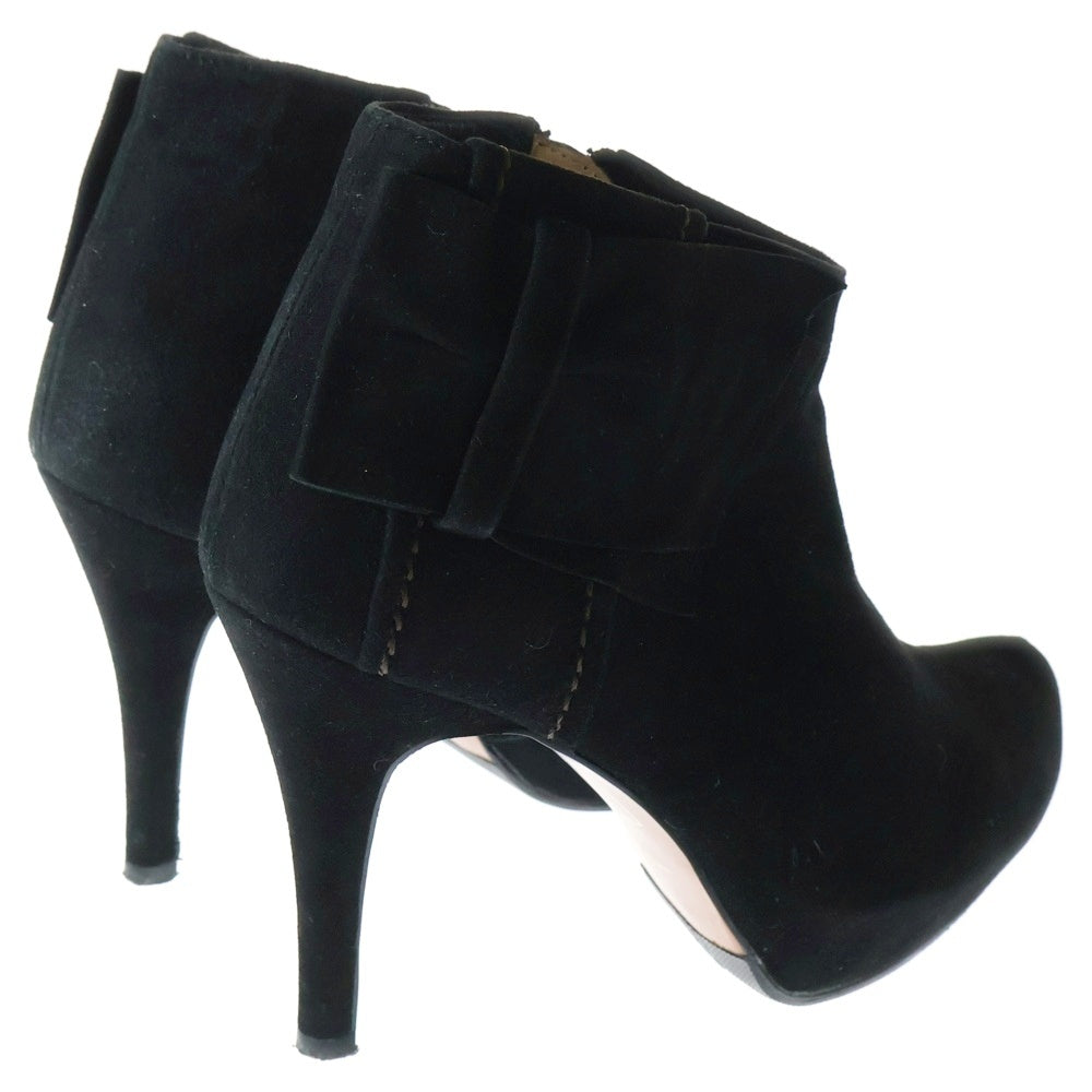 LANVIN(ランバン) スウェードレザー リボンデザイン サイドジップ ヒール ショートブーツ シューズ ブラック レディース