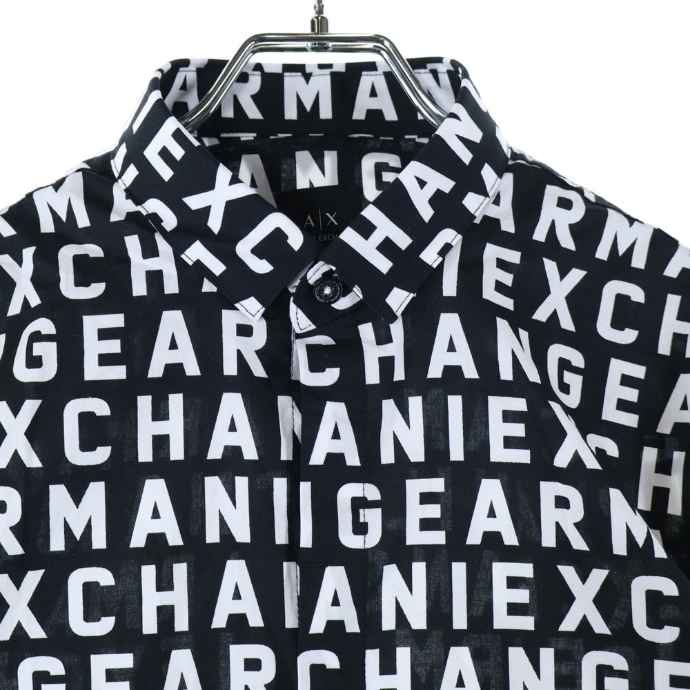 Armani Exchange(アルマーニ エクスチェンジ) 比翼 ロゴ 半袖シャツ ブラック×ホワイト 3DZC04
