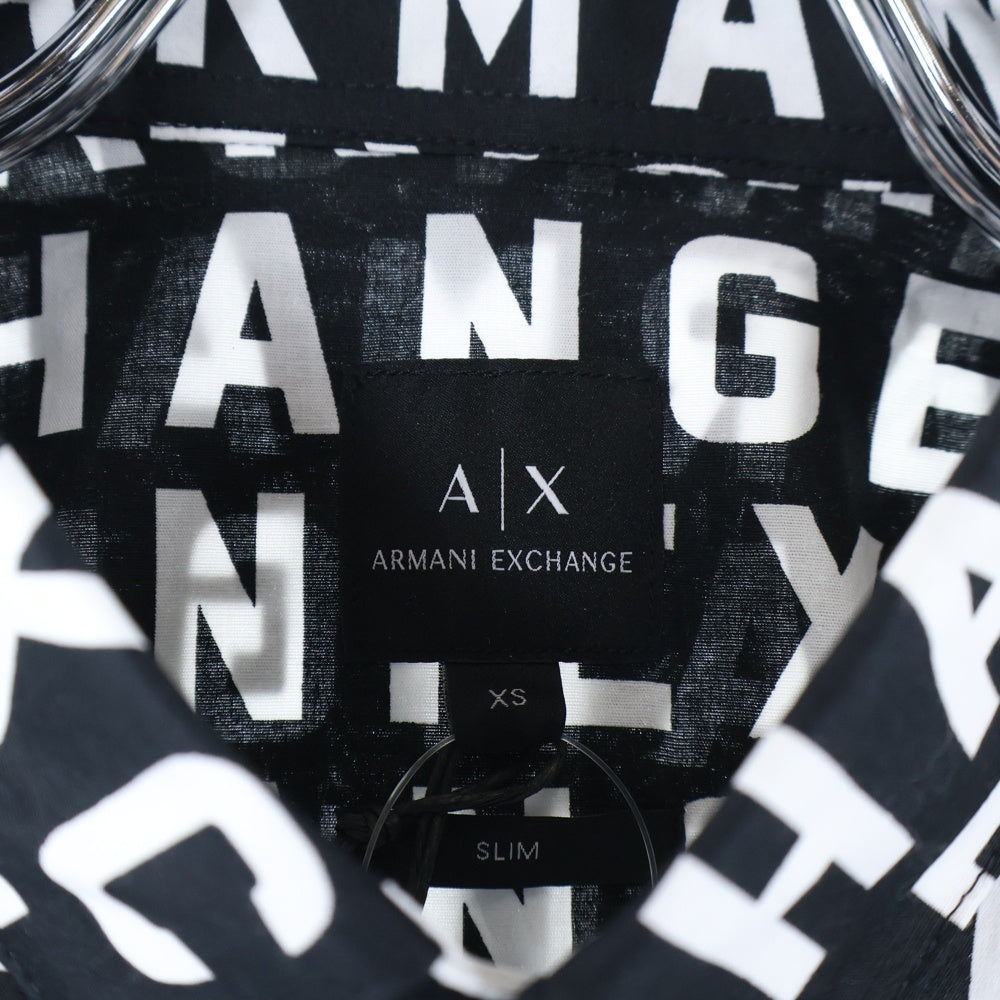 Armani Exchange(アルマーニ エクスチェンジ) 比翼 ロゴ 半袖シャツ ブラック×ホワイト 3DZC04