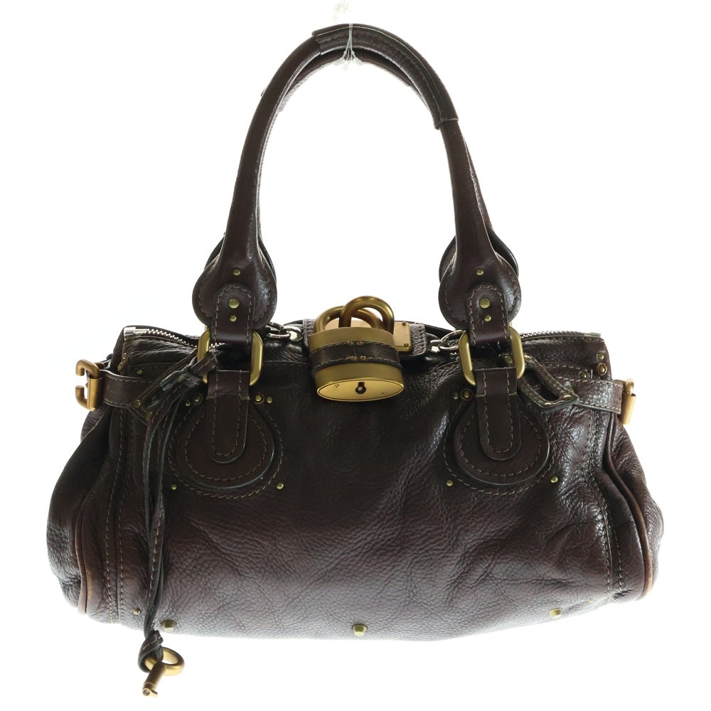 Chloe(クロエ) パディントン レザー パドロック カナデ ハンドバッグ シルバー/ゴールド金具 ブラウン