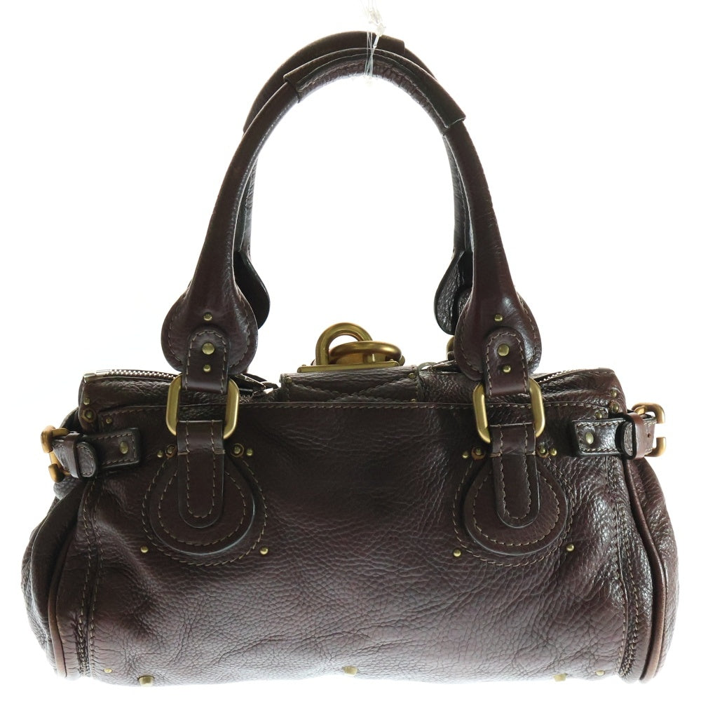 Chloe(クロエ) パディントン レザー パドロック カナデ ハンドバッグ シルバー/ゴールド金具 ブラウン