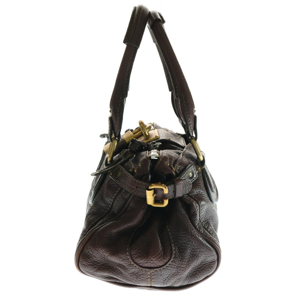 Chloe(クロエ) パディントン レザー パドロック カナデ ハンドバッグ シルバー/ゴールド金具 ブラウン