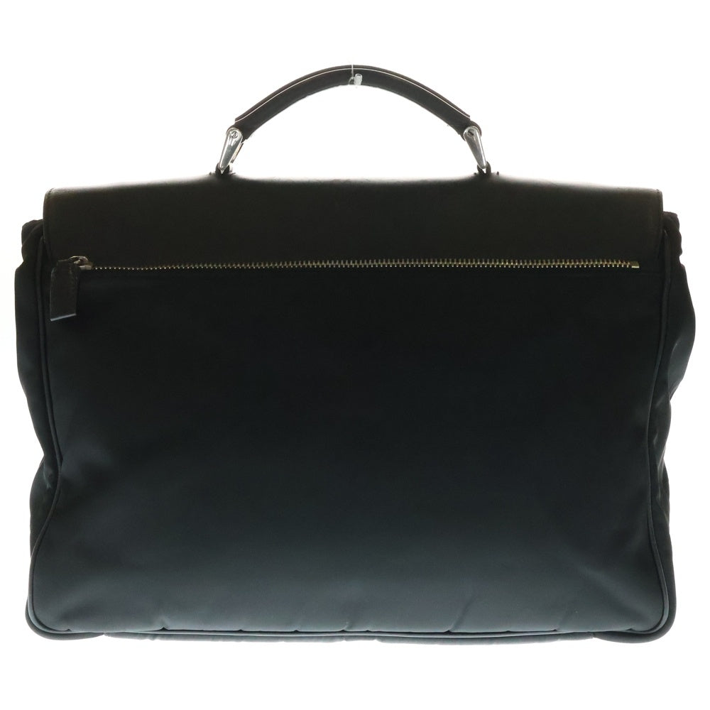 PRADA(プラダ) テスートナイロン レザーフラップ ブリーフケース ハンド ビジネスバッグ シルバー金具 ブラック