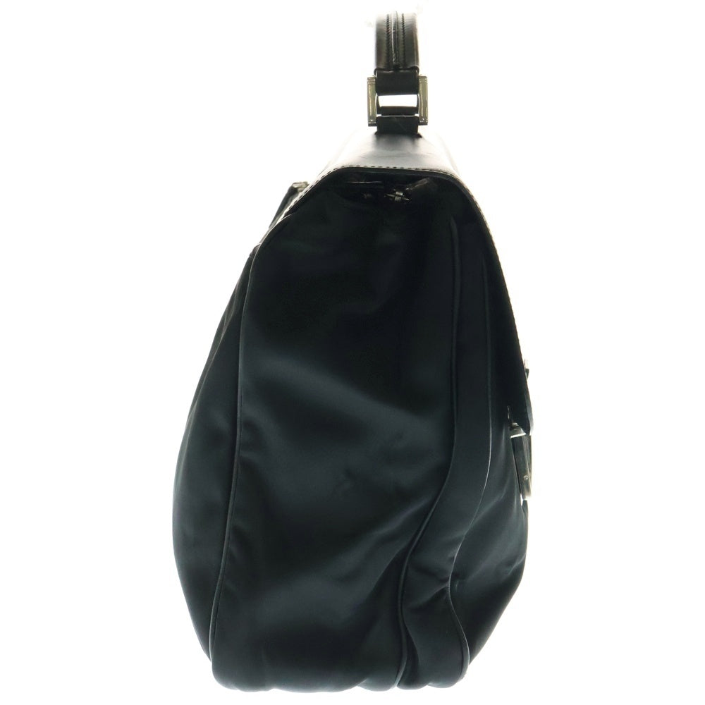 PRADA(プラダ) テスートナイロン レザーフラップ ブリーフケース ハンド ビジネスバッグ シルバー金具 ブラック