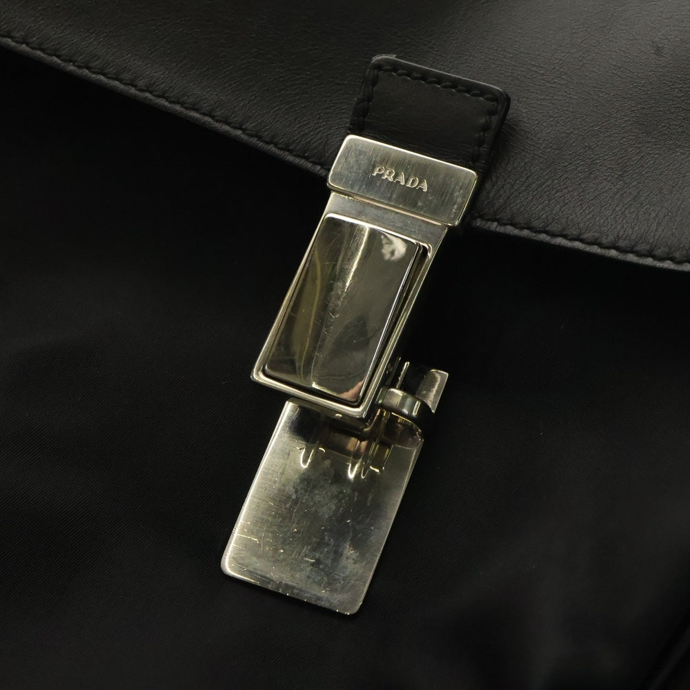 PRADA(プラダ) テスートナイロン レザーフラップ ブリーフケース ハンド ビジネスバッグ シルバー金具 ブラック