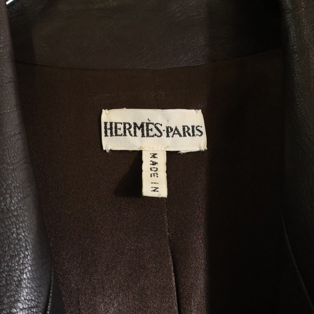 HERMES(エルメス) マルジェラ期 ディアスキン レザー ラグランスリーブ チェスター ロング コート ブラウン