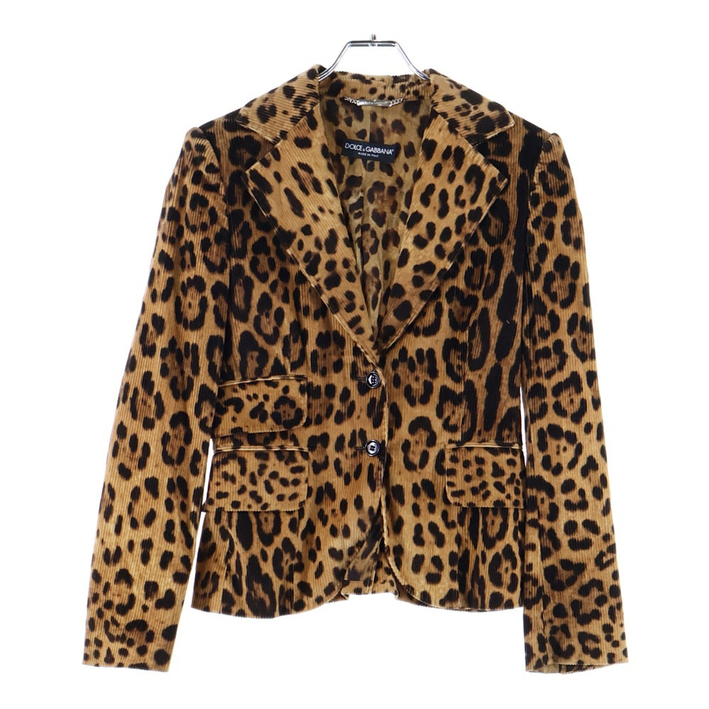 DOLCE & GABBANA(ドルチェアンドガッバーナ) レオパード総柄 コーデュロイ 2B テーラードジャケット ブラウン F2668T