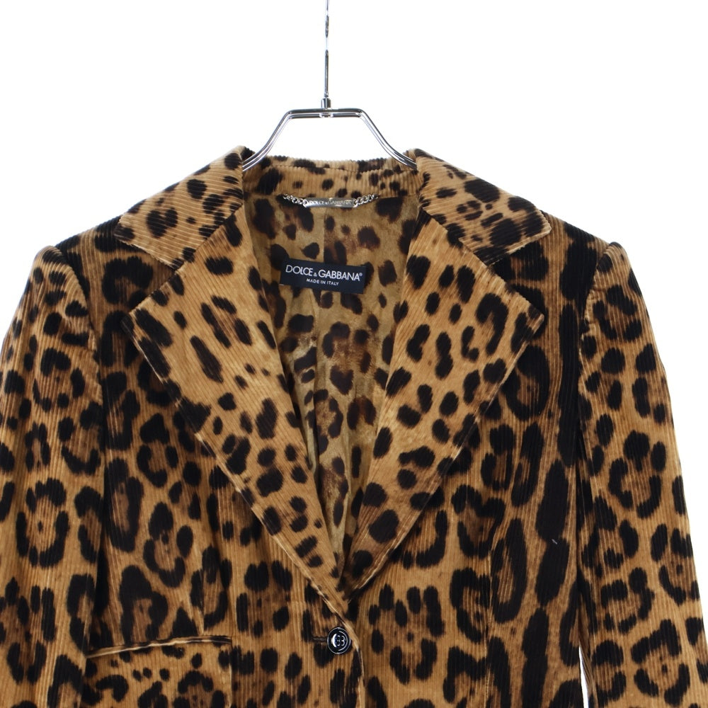 DOLCE & GABBANA(ドルチェアンドガッバーナ) レオパード総柄 コーデュロイ 2B テーラードジャケット ブラウン F2668T