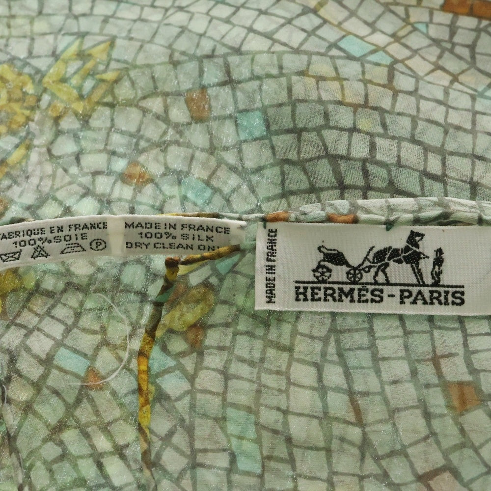 HERMES(エルメス) タイル 総柄プリント シルク スカーフ グリーン