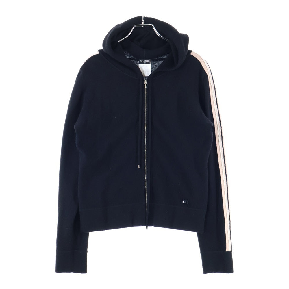 CHANEL(シャネル) 03AW ココマーク カシミヤニット サイドライン ジップアップ パーカー フーディー ブラック/ピンク P21859V01366