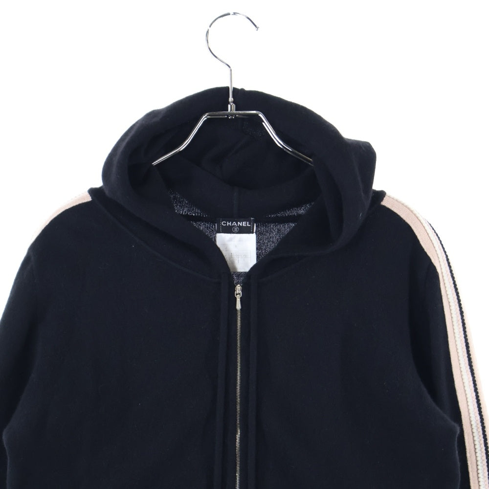 CHANEL(シャネル) 03AW ココマーク カシミヤニット サイドライン ジップアップ パーカー フーディー ブラック/ピンク P21859V01366