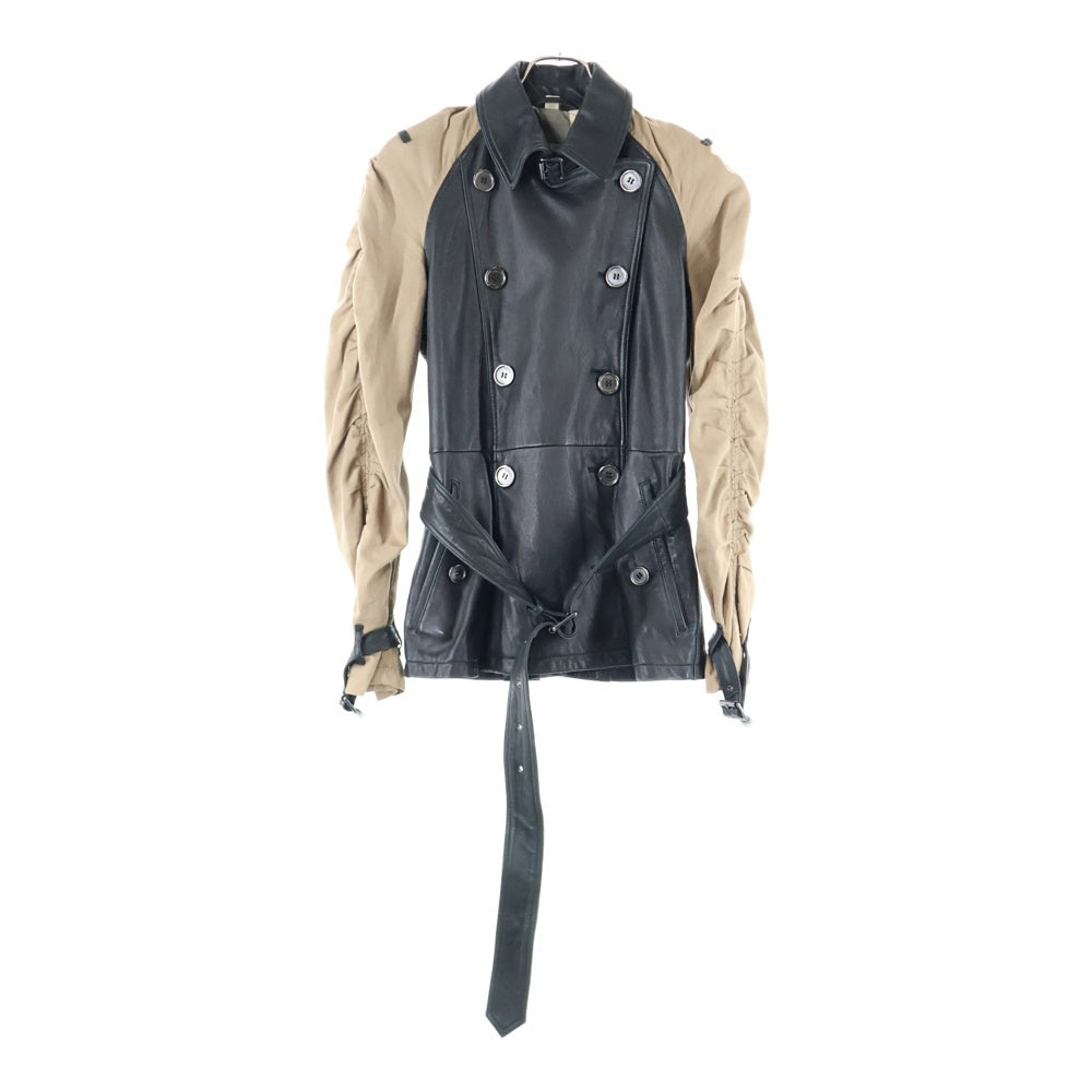 BURBERRY BRIT(バーバリー ブリット) レザー切り替え ラグランスリーブ トレンチ ジャケット ショート コート ブラック/ベージュ レディース 3763127