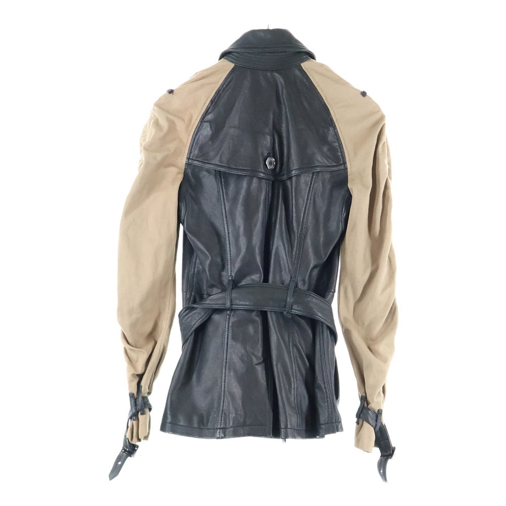 BURBERRY BRIT(バーバリー ブリット) レザー切り替え ラグランスリーブ トレンチ ジャケット ショート コート ブラック/ベージュ レディース 3763127