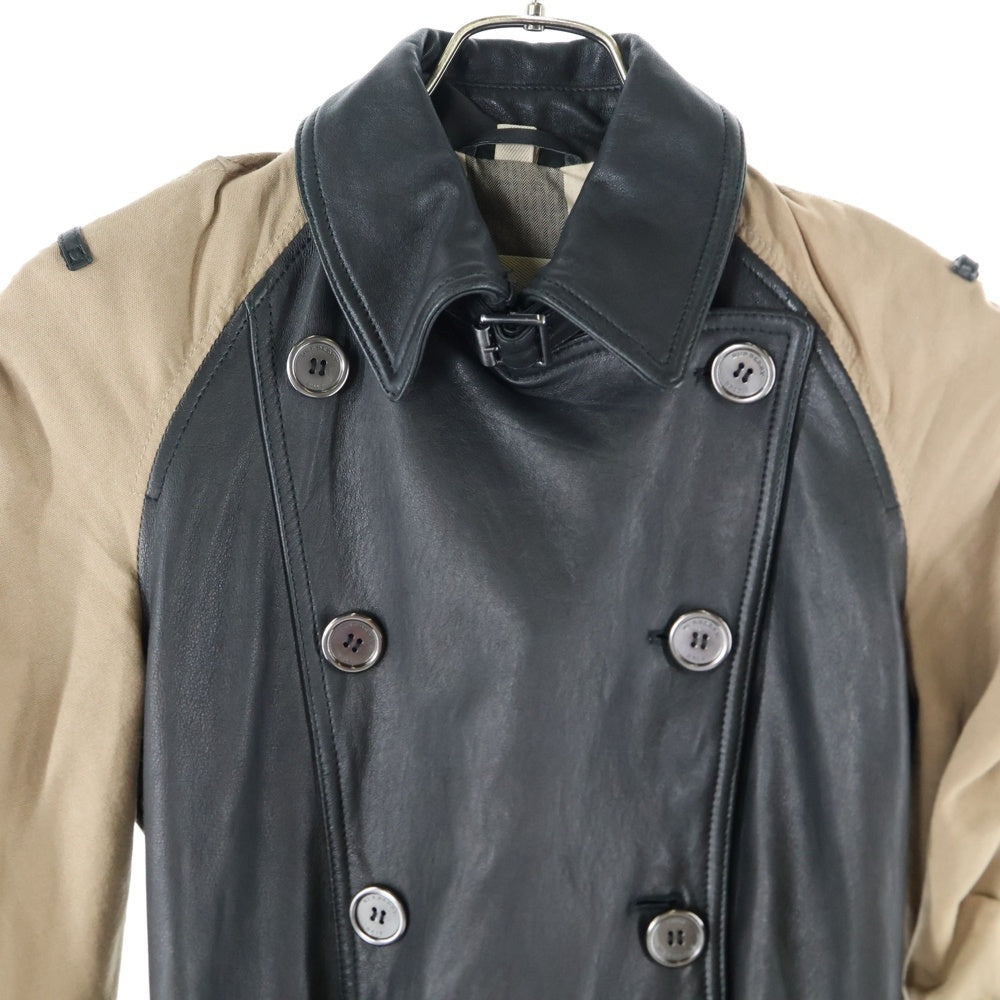 BURBERRY BRIT(バーバリー ブリット) レザー切り替え ラグランスリーブ トレンチ ジャケット ショート コート ブラック/ベージュ レディース 3763127