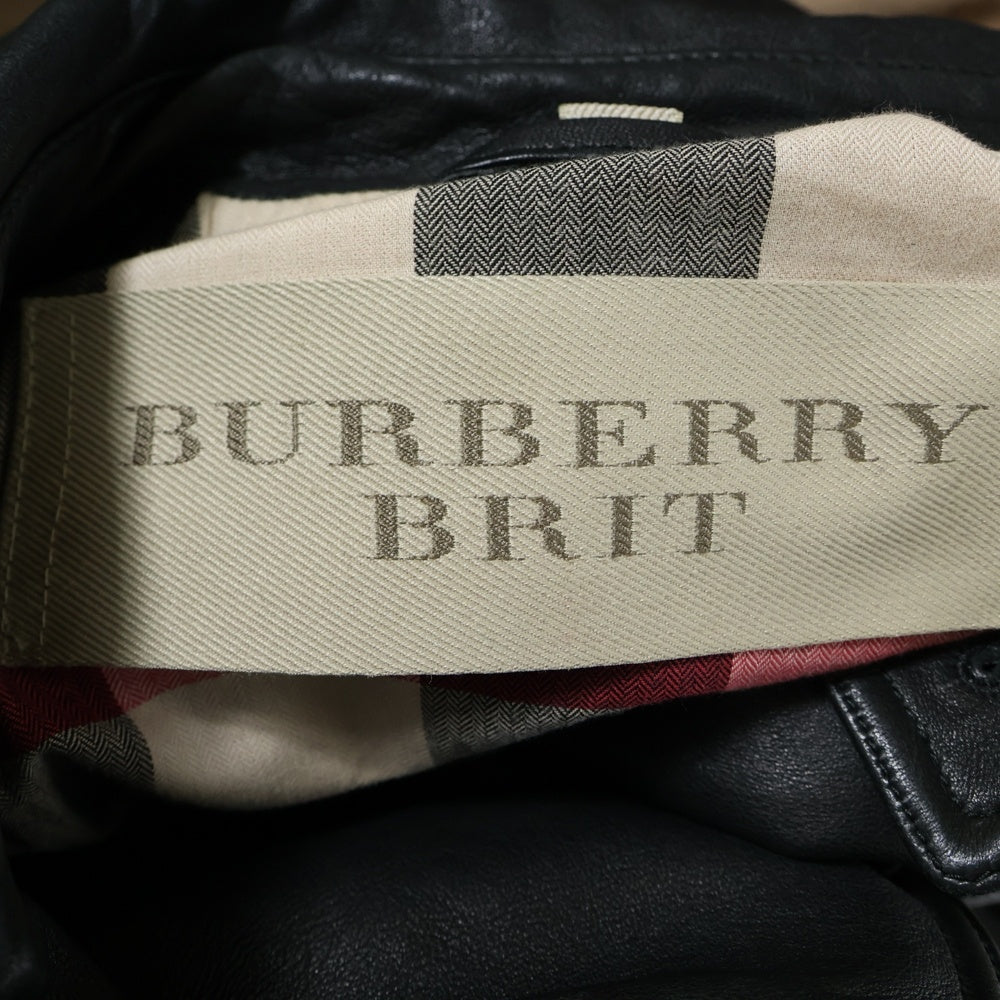 BURBERRY BRIT(バーバリー ブリット) レザー切り替え ラグランスリーブ トレンチ ジャケット ショート コート ブラック/ベージュ レディース 3763127