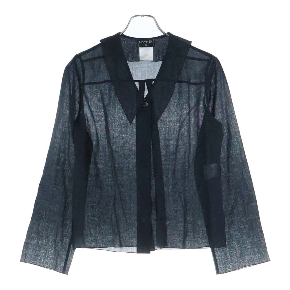 CHANEL(シャネル) 99AW メタルロゴプレート ウール シアー ロングスリーブ 長袖シャツ ブラウス ブラック P13640V07832