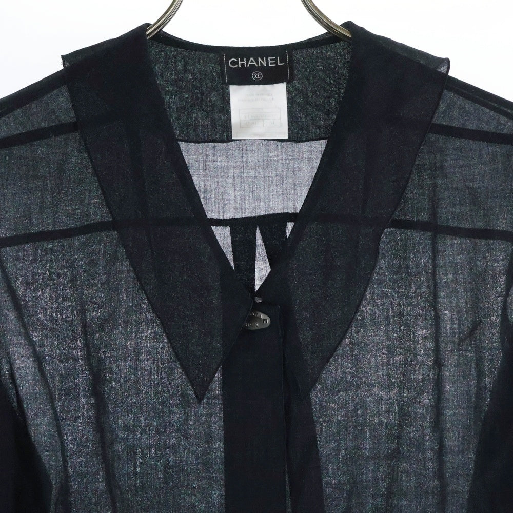 CHANEL(シャネル) 99AW メタルロゴプレート ウール シアー ロングスリーブ 長袖シャツ ブラウス ブラック P13640V07832