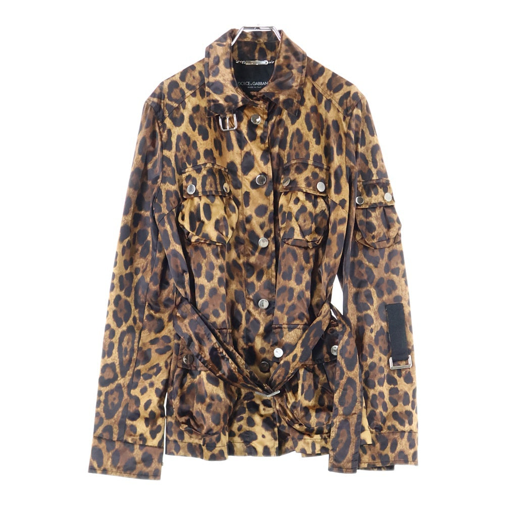 DOLCE & GABBANA(ドルチェアンドガッバーナ) レオパード総柄 ナイロン マルチポケット ジップアップ ジャケット ブラウン F9236T