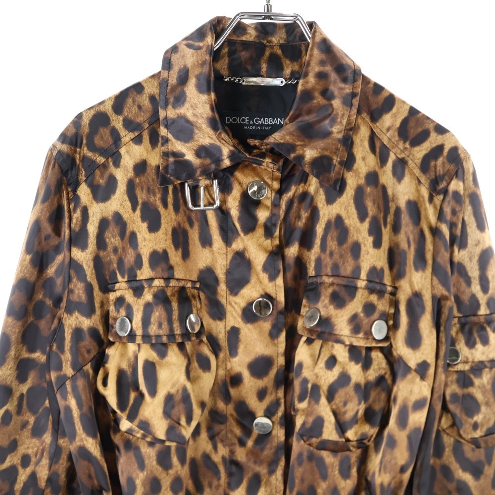 DOLCE & GABBANA(ドルチェアンドガッバーナ) レオパード総柄 ナイロン マルチポケット ジップアップ ジャケット ブラウン F9236T
