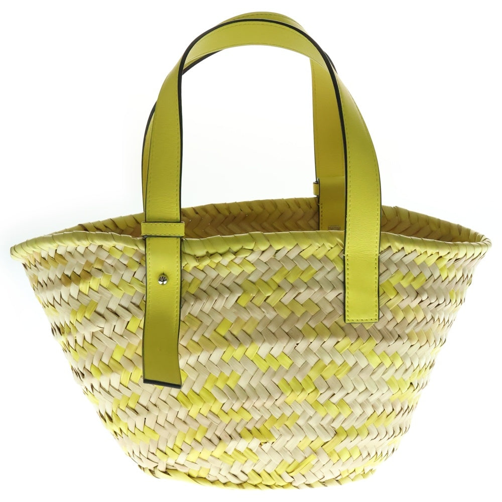 LOEWE(ロエベ) バスケットバッグ アナグラムロゴパッチ ラフィア ストロー レザー カゴ ハンド トートバッグ イエロー