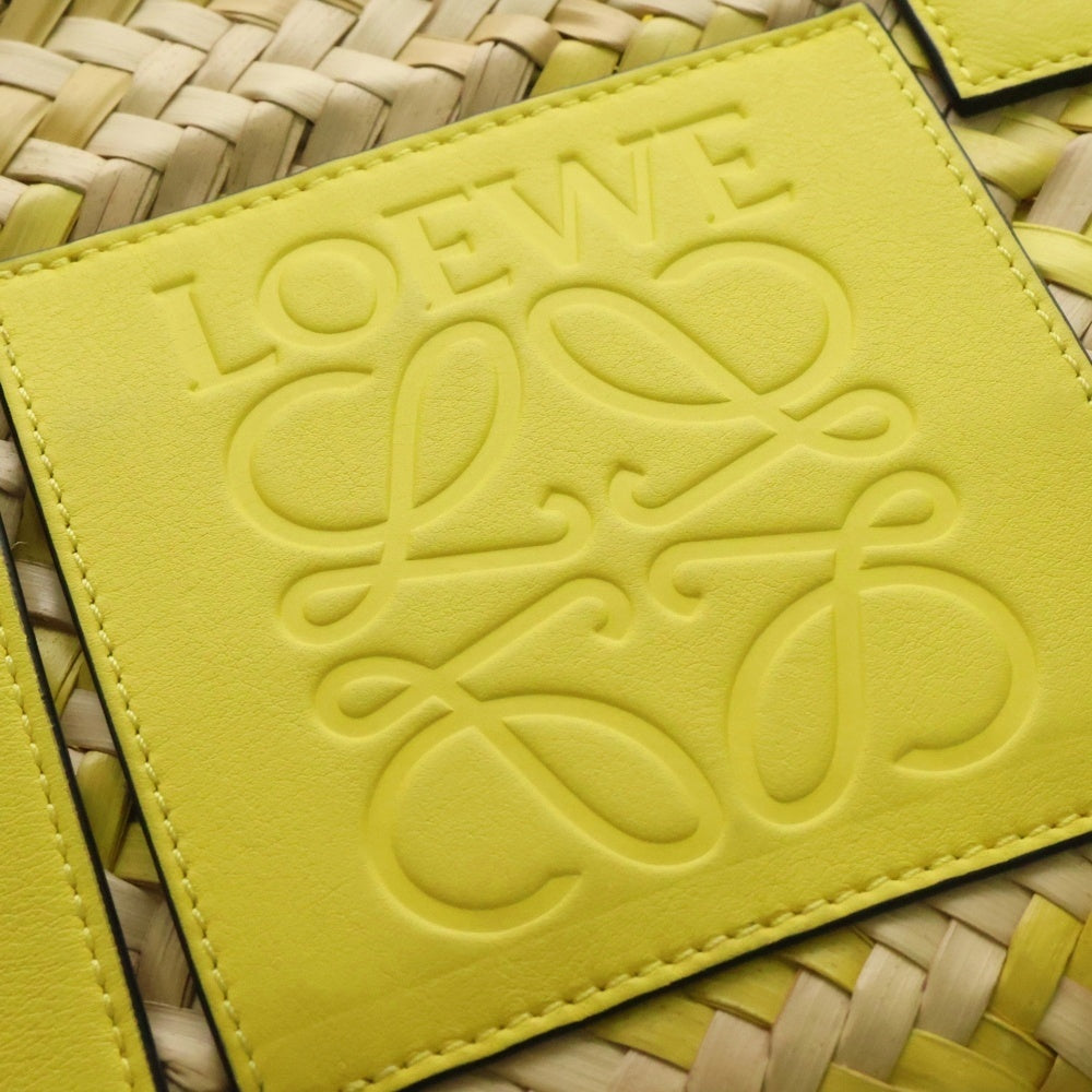 LOEWE(ロエベ) バスケットバッグ アナグラムロゴパッチ ラフィア ストロー レザー カゴ ハンド トートバッグ イエロー