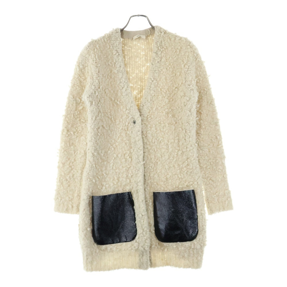 CELINE(セリーヌ) PVCレザーポケット ウールロングカーディガン ベージュ レディース
