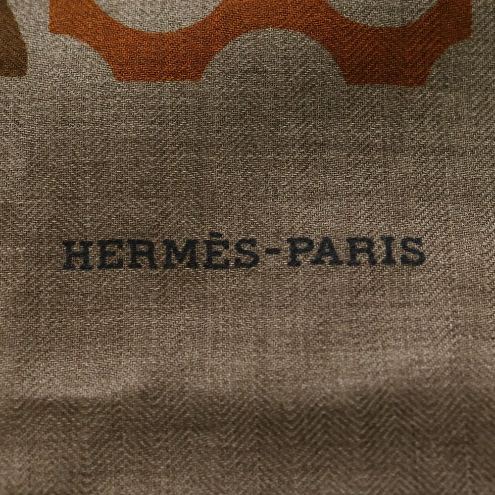 HERMES(エルメス) カレ140 LISTE EN CHAINES リスト アン シェーヌ スカーフ グレージュ カシミヤ×シルク