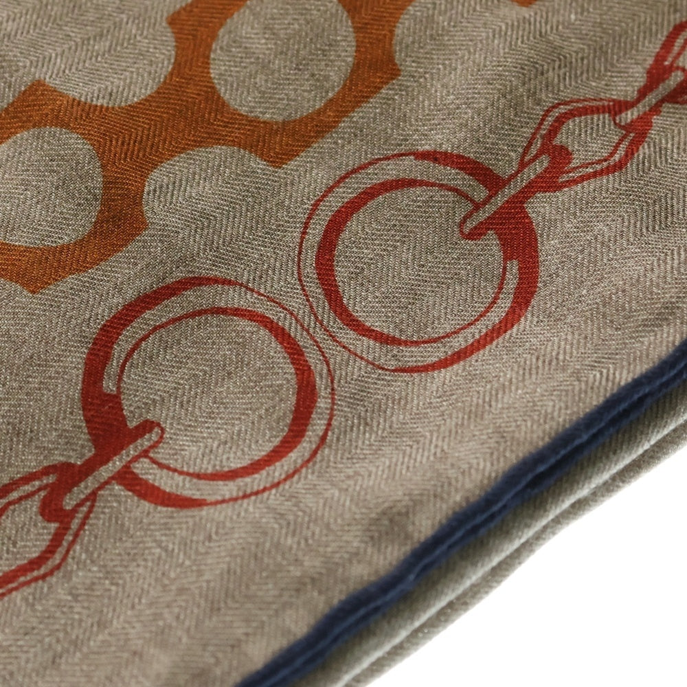 HERMES(エルメス) カレ140 LISTE EN CHAINES リスト アン シェーヌ スカーフ グレージュ カシミヤ×シルク