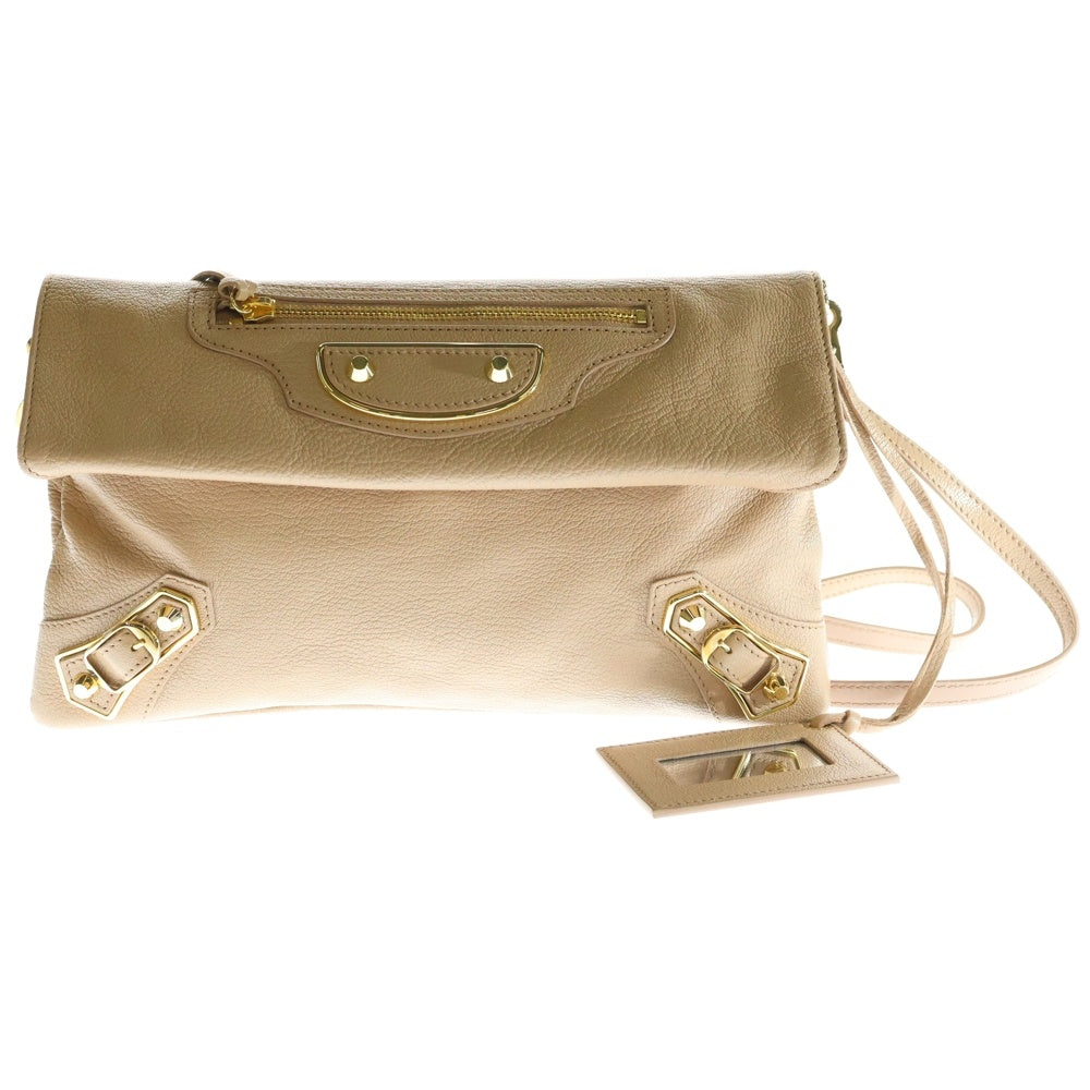 BALENCIAGA(バレンシアガ) クラシックメタリックエンベロープ ショルダーバッグ ピンクベージュ ゴールド金具 レザー 438791