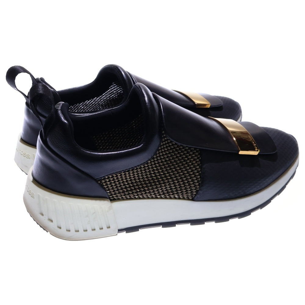 Sergio Rossi(セルジオロッシ) ロゴプレート レザー メッシュ ローカットシューズ スニーカー ブラック/ゴールド レディース