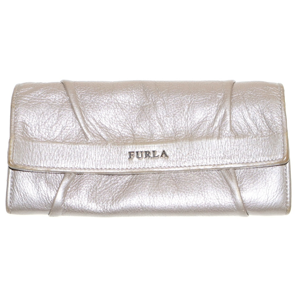 FURLA(フルラ) 二つ折り長財布 ロングウォレット カードケース シルバー レザー