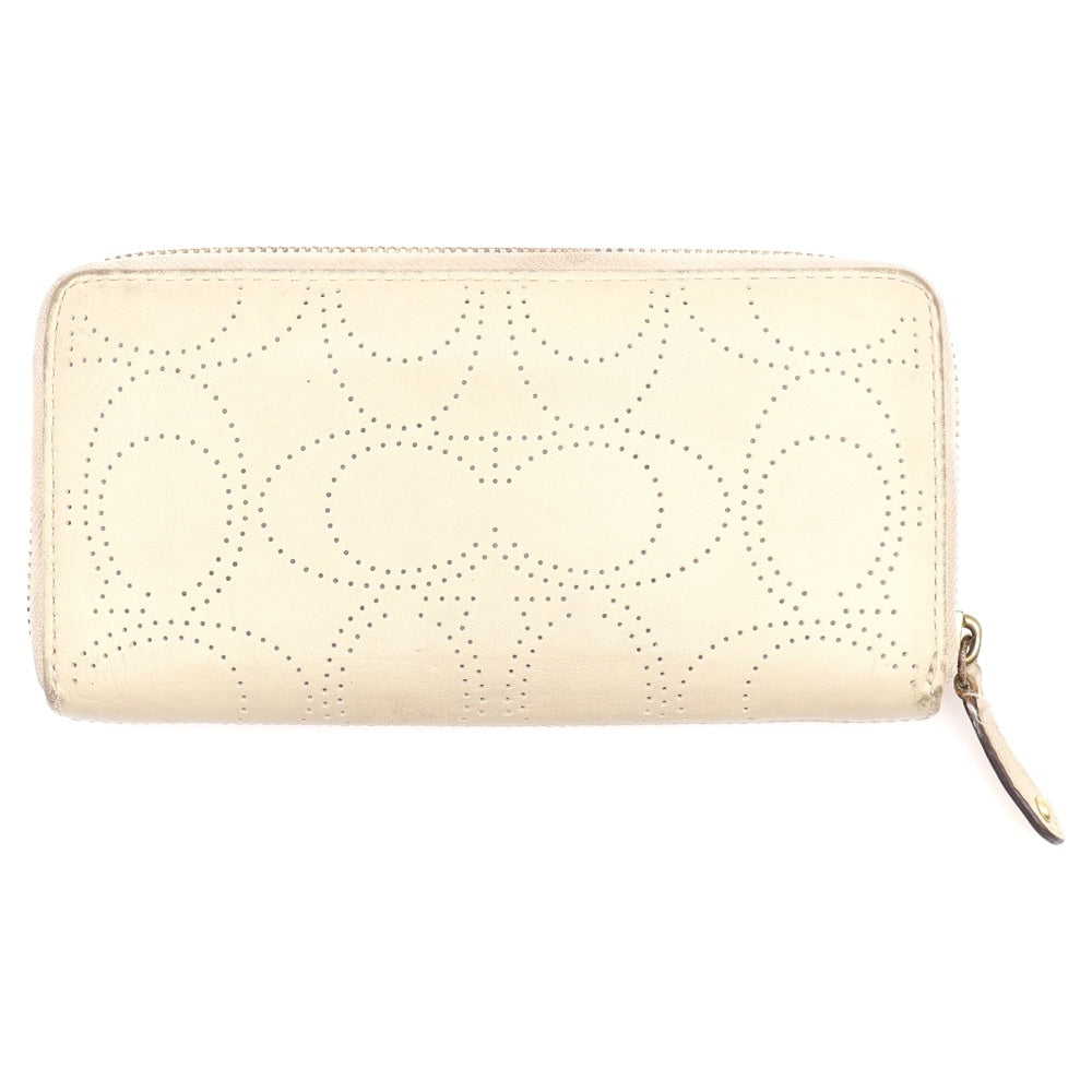 COACH(コーチ) シグネチャー パンチング ラウンドファスナー 長財布 ロングウォレット カードケース アイボリー レザー