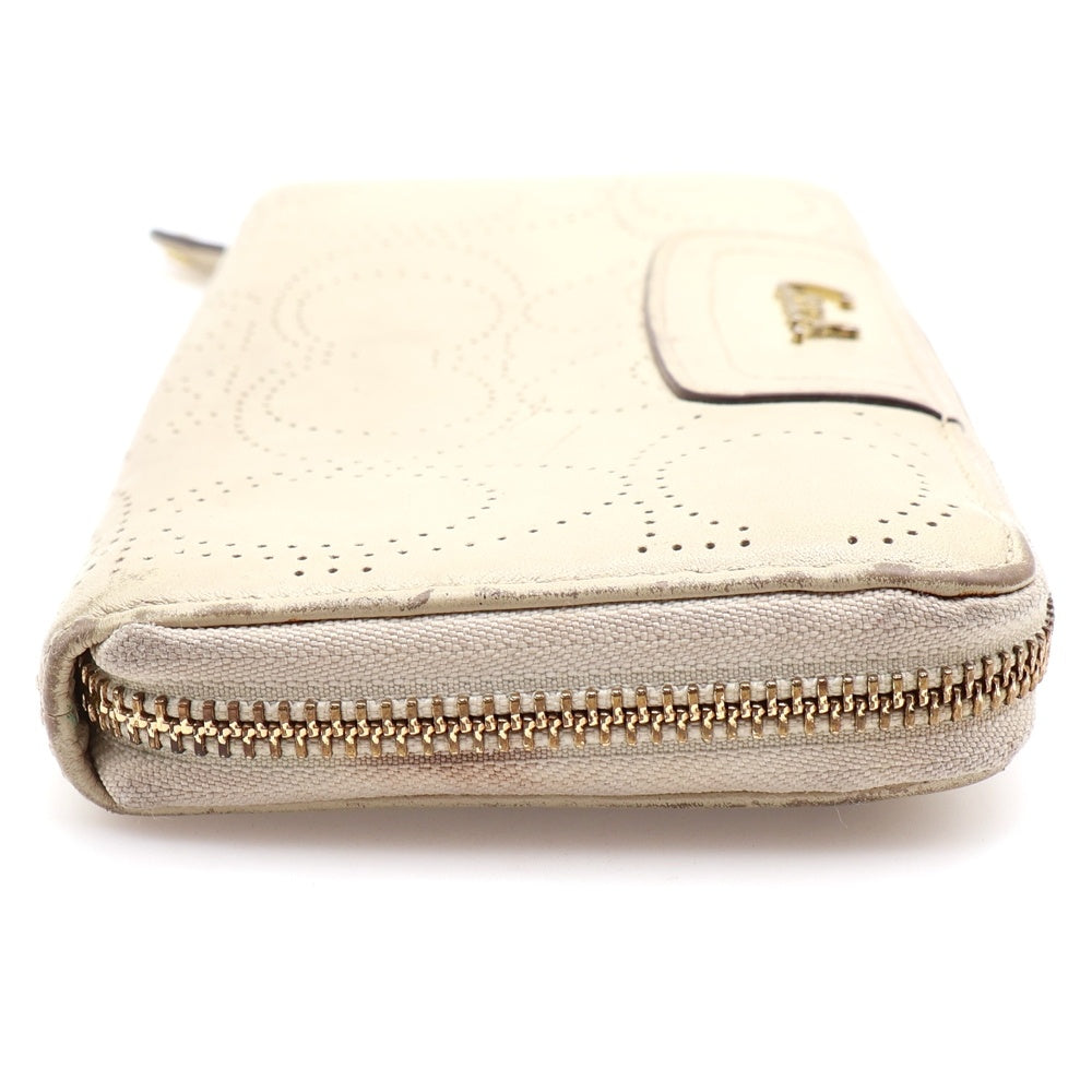 COACH(コーチ) シグネチャー パンチング ラウンドファスナー 長財布 ロングウォレット カードケース アイボリー レザー