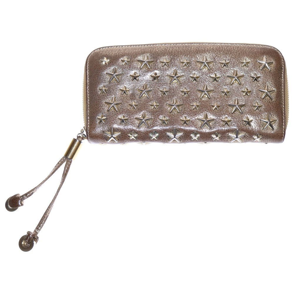 JIMMY CHOO(ジミーチュウ) スタースタッズ ラウンドファスナー長財布 ロングウォレット ゴールド レザー