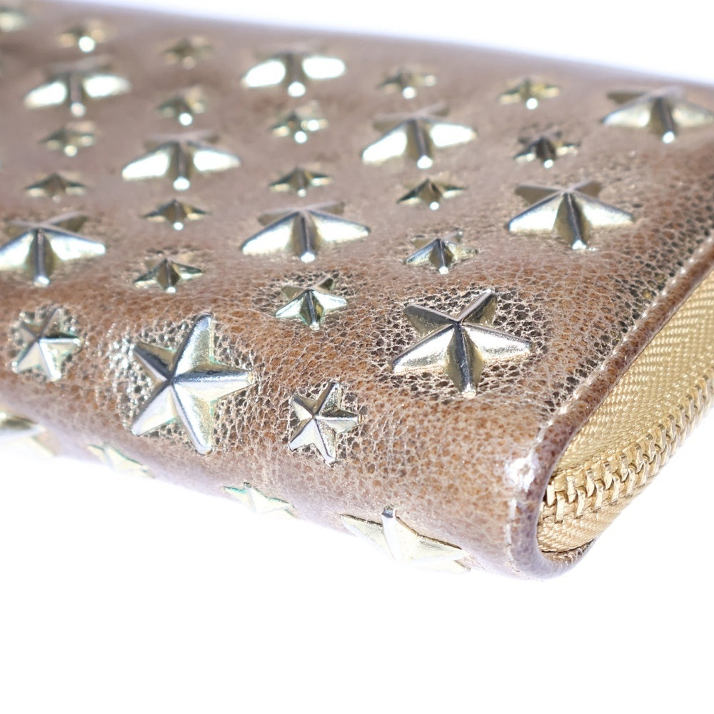 JIMMY CHOO(ジミーチュウ) スタースタッズ ラウンドファスナー長財布 ロングウォレット ゴールド レザー