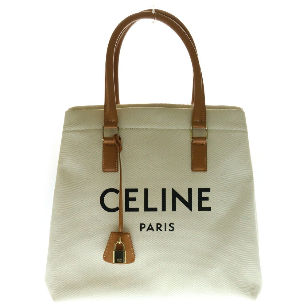 CELINE(セリーヌ) ホリゾンタル カバ トートバッグ ハンドバッグ アイボリー×ブラウン キャンバス×レザー