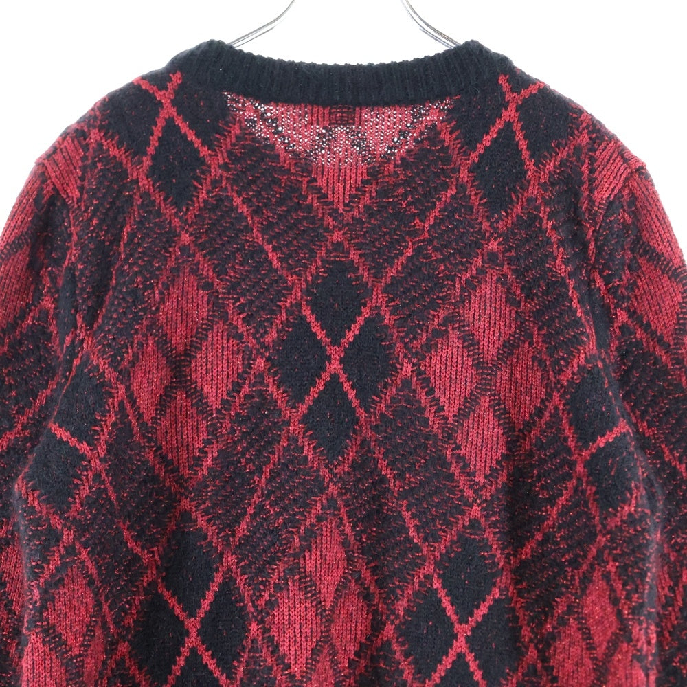SAINT LAURENT PARIS(サンローランパリ) 19AW アーガイルチェック総柄 モヘヤ ラメ クルーネック 長袖 プルオーバー ニット セーター ブラック/レッド 586911